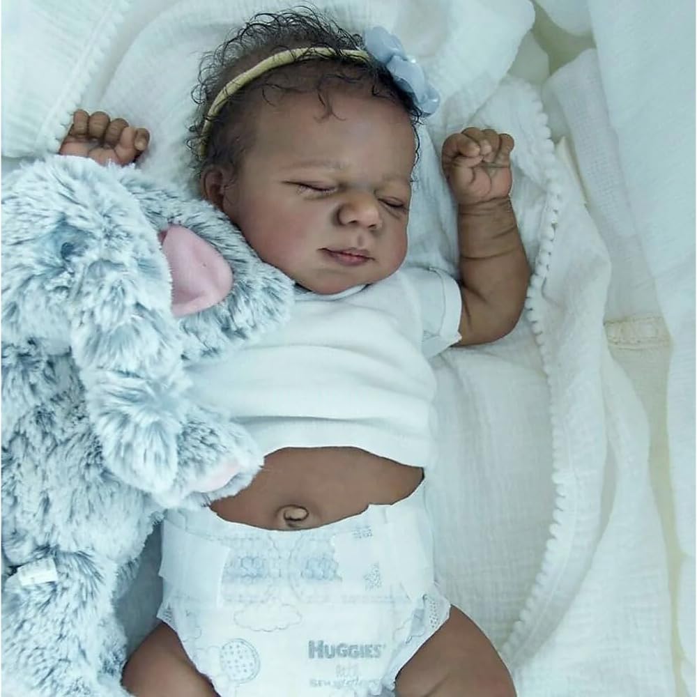 Anano Black Reborn 18in doll in full silicone body for lifelike cuddling and play.