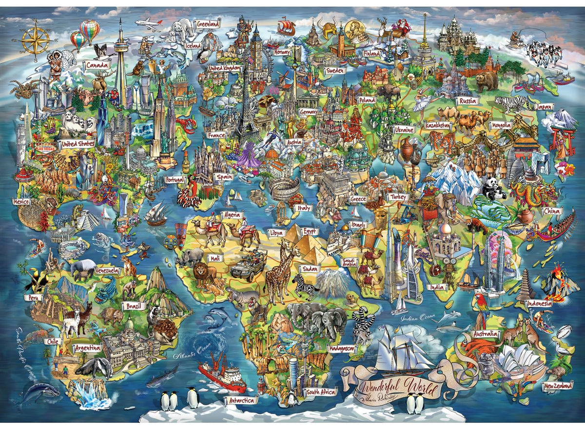 Anatolian World Map 3000-piece puzzle box lid view for a family puzzle session