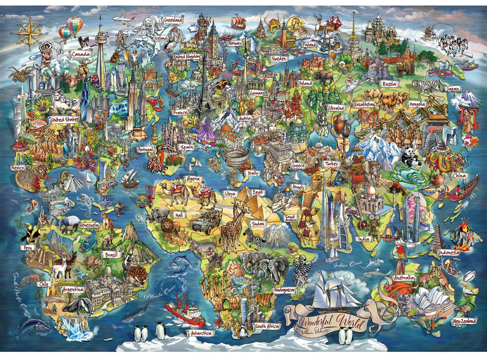 Anatolian World Map 3000-piece puzzle box lid view for a family puzzle session