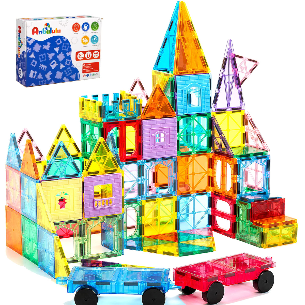 Anbalulu magnetic tiles 100pcs set fuels creative building play.
