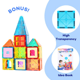 Anbalulu magnetic tiles colorfully arranged to spark imaginative construction play.