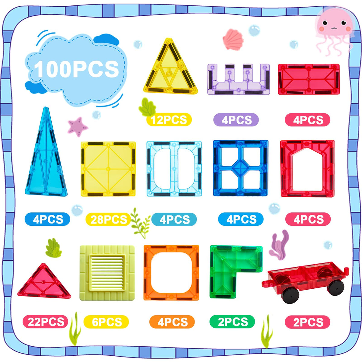 Anbalulu magnetic tiles multi-colored pieces enable imaginative construction.
