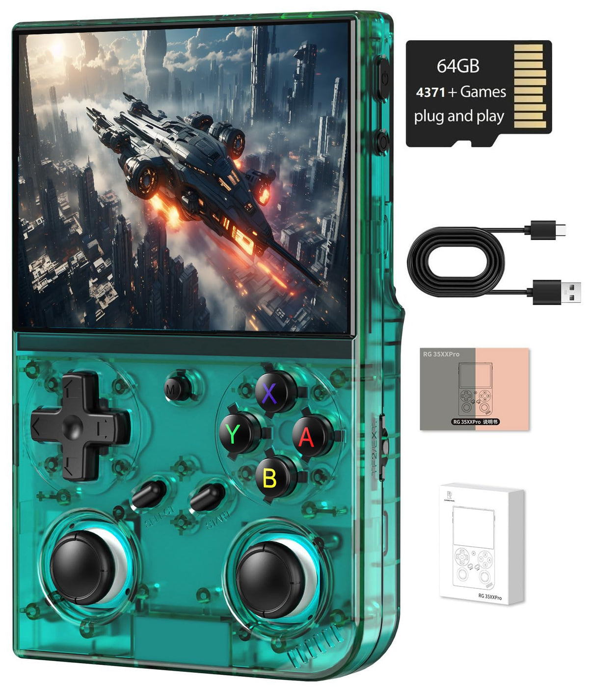 Voacle Anbernic RG35XX Pro front teal for portable retro gaming on the go