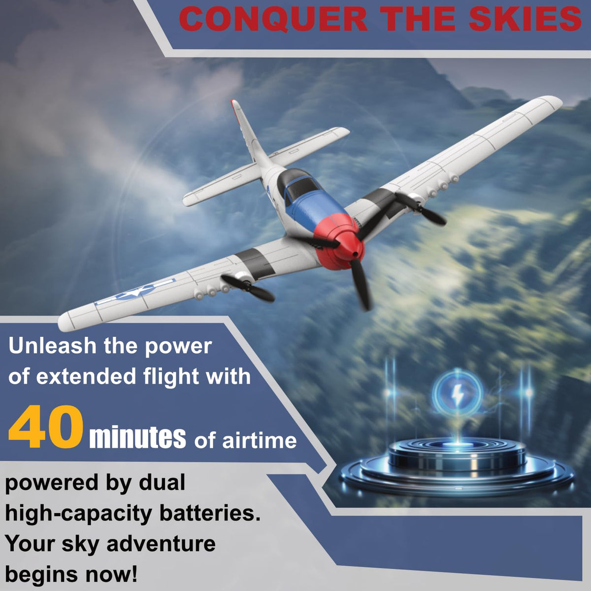 ANBURI P51 RC plane dual-motor setup provides added thrust for quick climbs.
