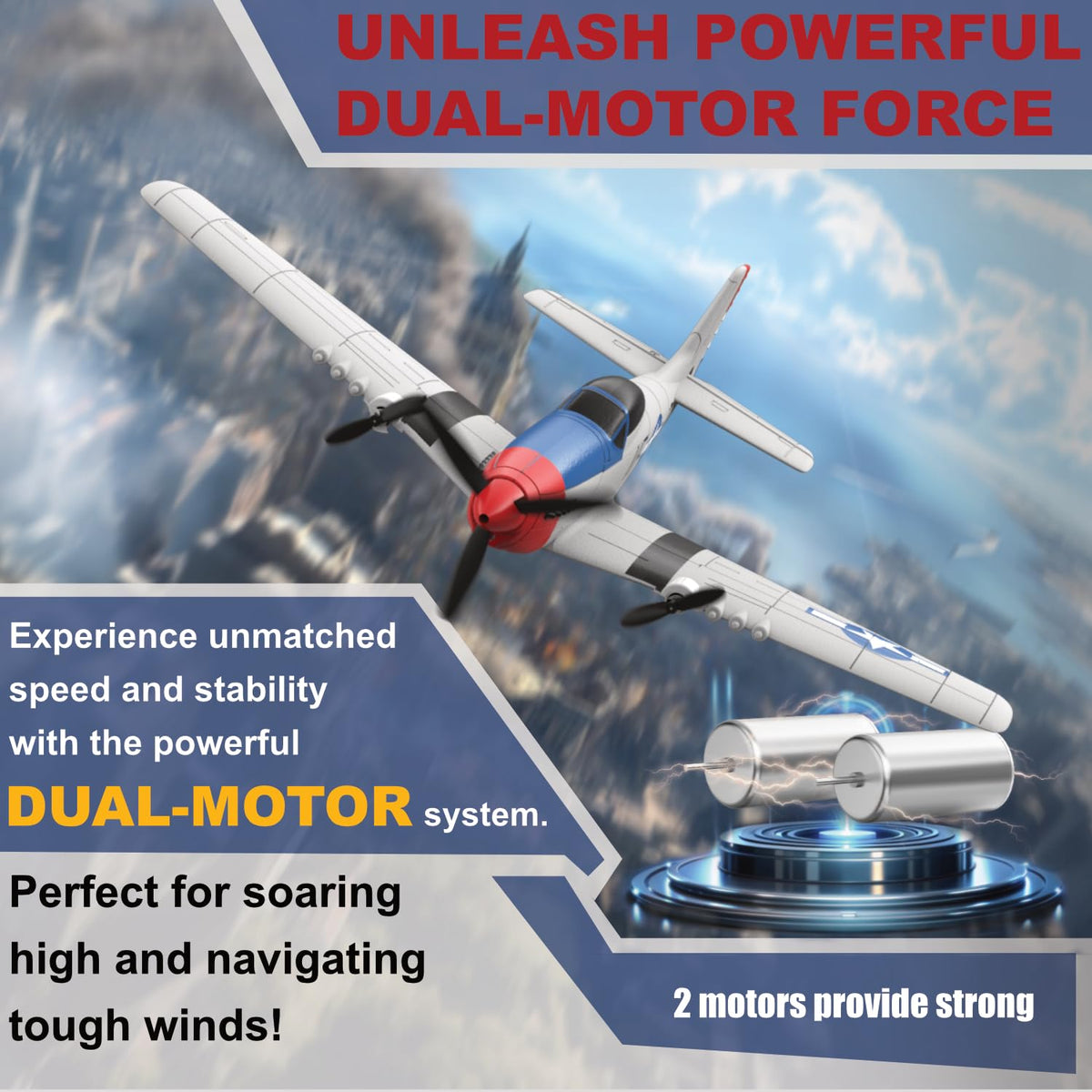 ANBURI P51 RC plane with 6-axis gyro stabilizer enables steadier flight.
