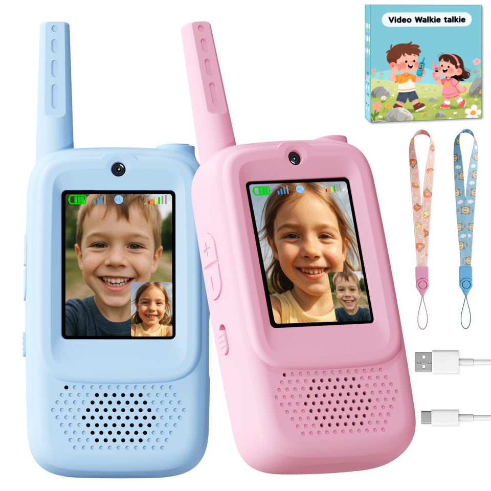 ANBURI video walkie-talkie blue front view for kids, clear live video for adventures