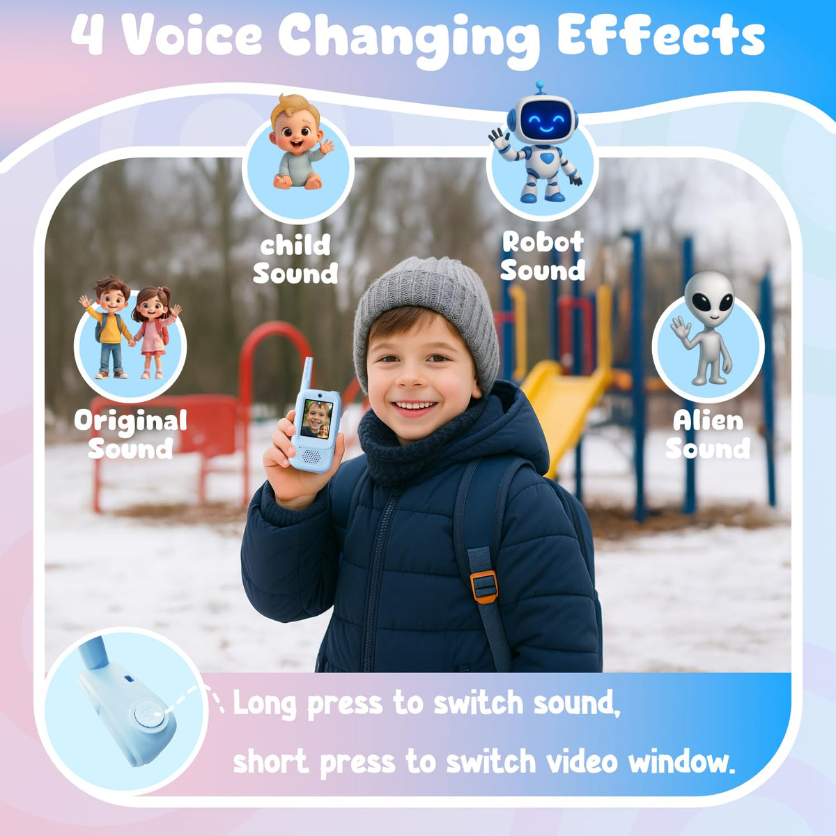 ANBURI video walkie-talkie blue screen-lit, immersive two-way video for play