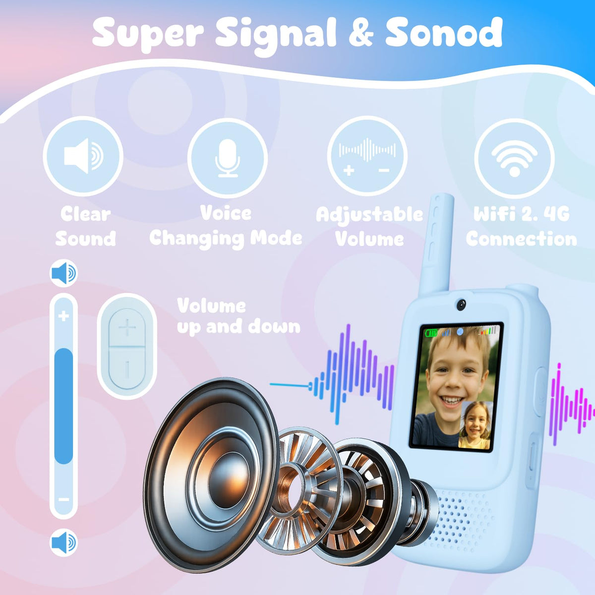 ANBURI video walkie-talkie pink screen-lit, vibrant chats and role-play