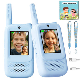 ANBURI video walkie talkie blue set front view enabling synchronized play
