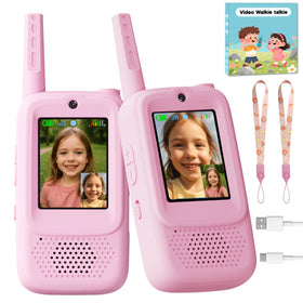 ANBURI video walkie talkies pink front view for real-time play conversations