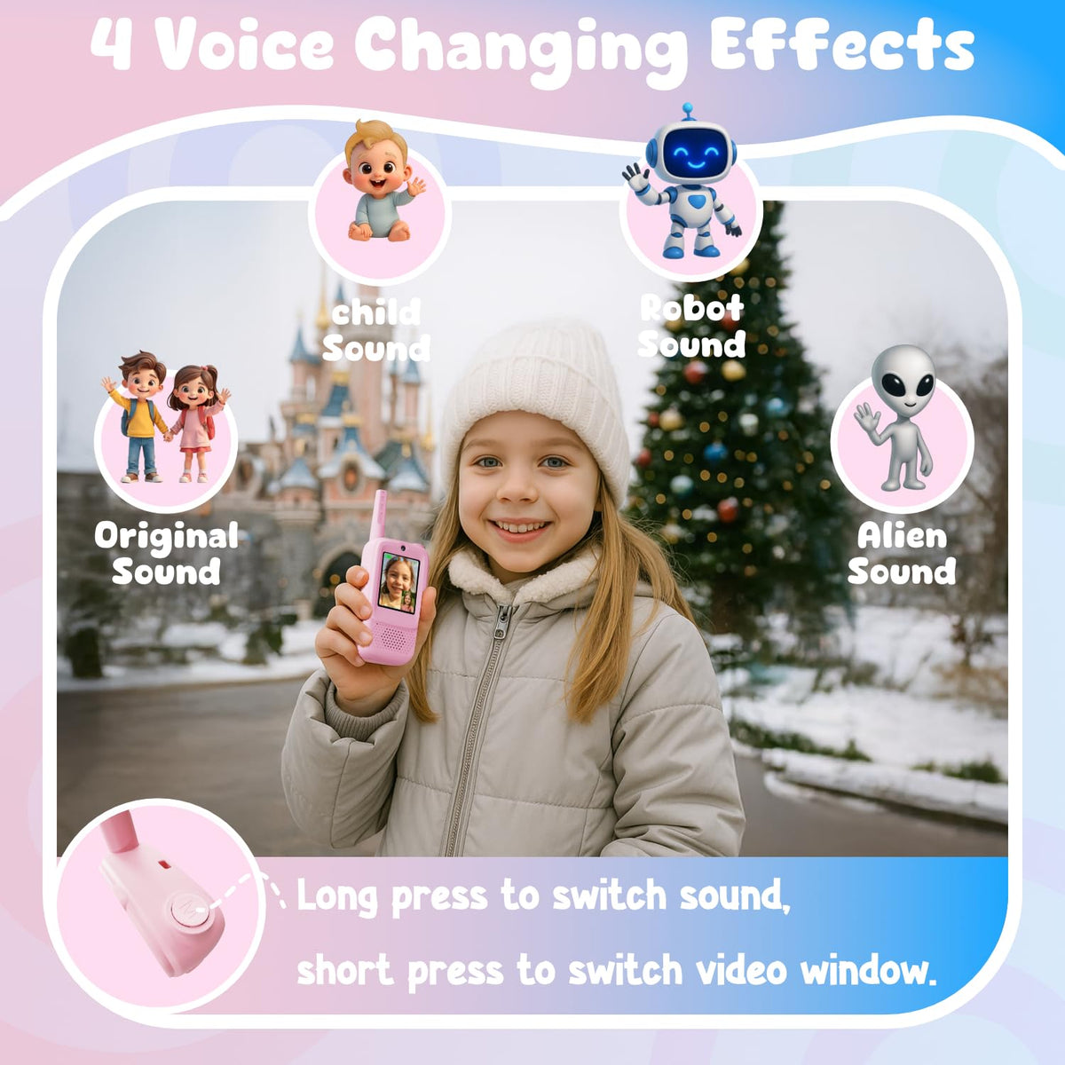 ANBURI video walkie talkies pink side view enabling quick indoor chats