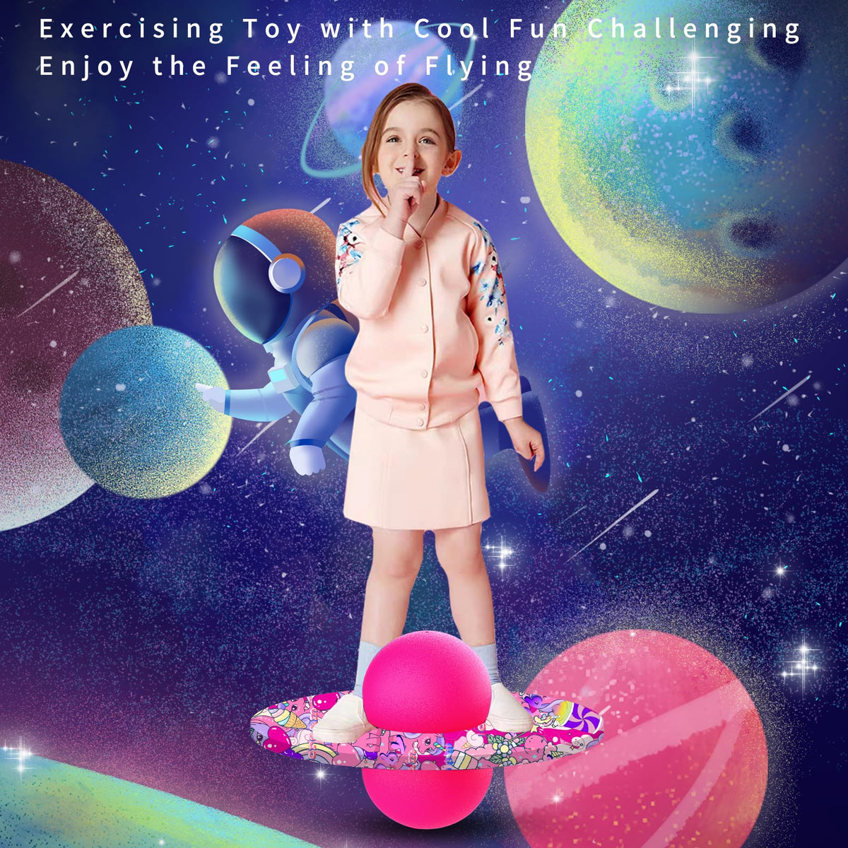 Anby Unicorn Pogo Ball pink child in action demonstrating coordinated movement.