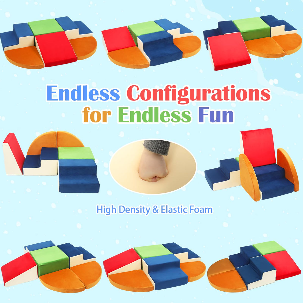 Ancaixin blocks connected with hook-and-loop fasteners for secure play