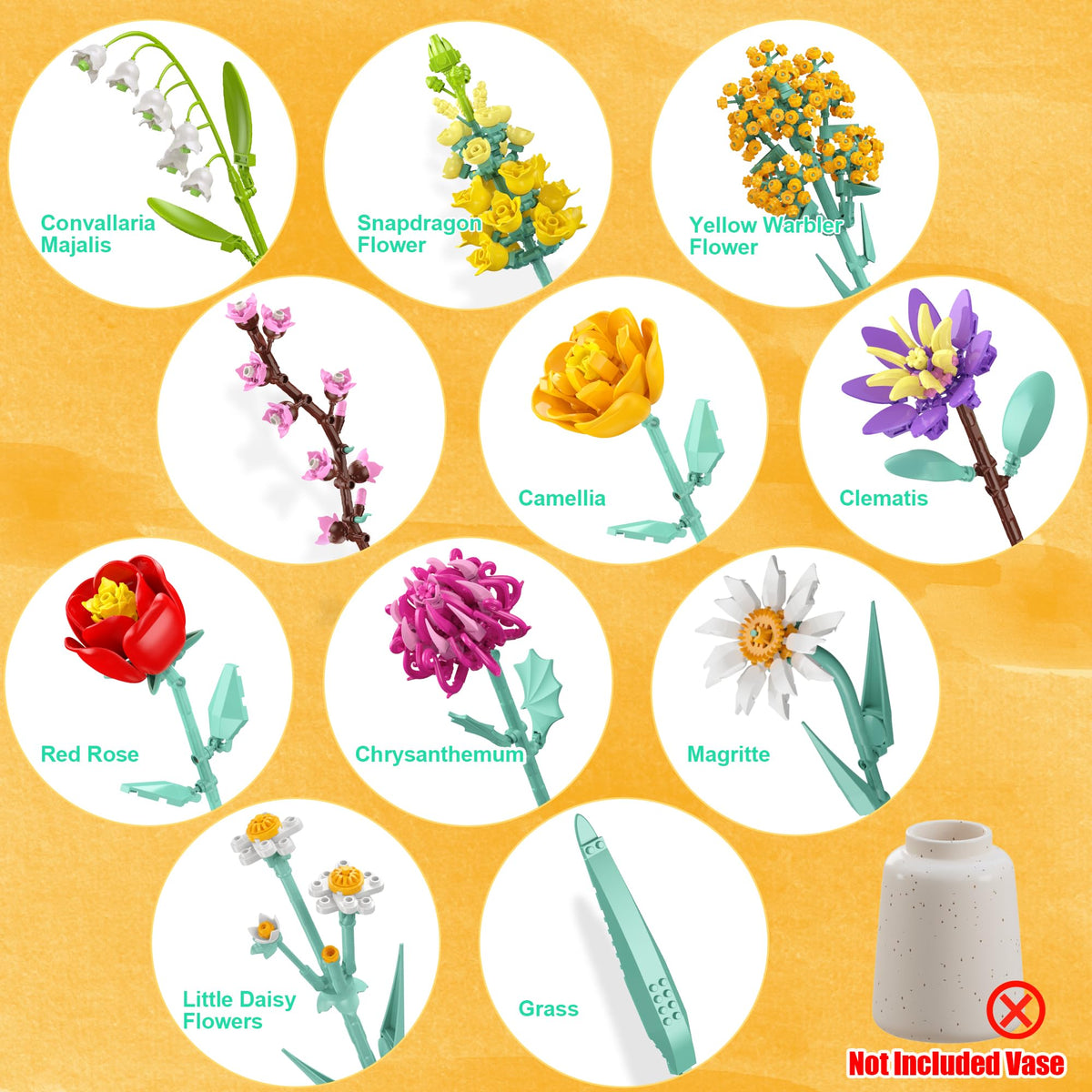 Ancesfun bouquet kit showing adjustable stems for personalized arrangements.