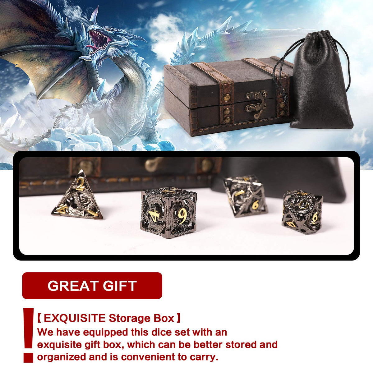 AncientDeer gift box with hollow copper DND dice for gifting