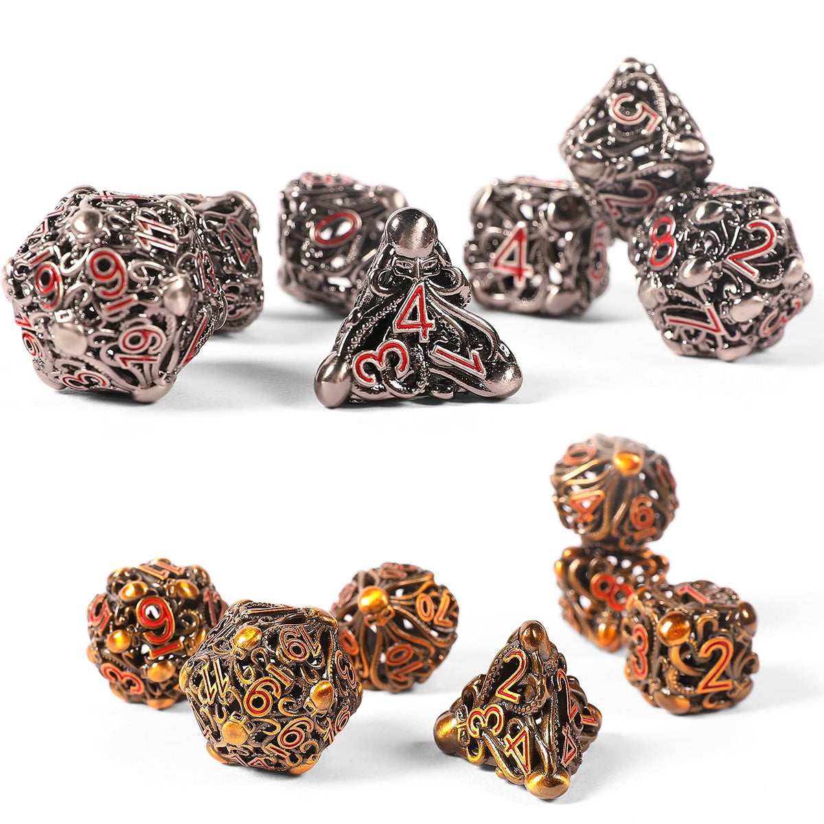AncientDeer display-ready hollow copper DND dice set