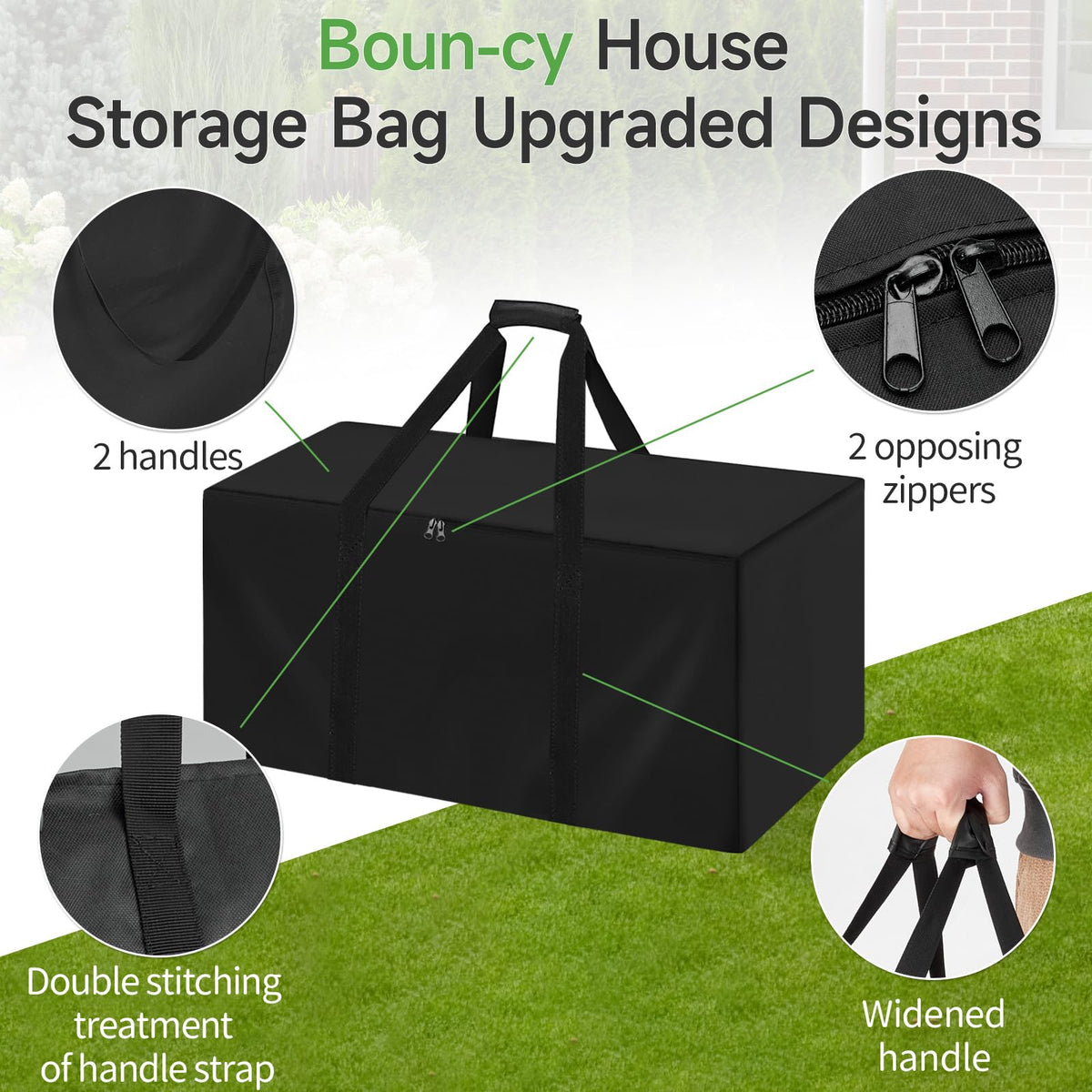 Andacar Bounce House Storage Bag zipper keeps contents secure and tidy.
