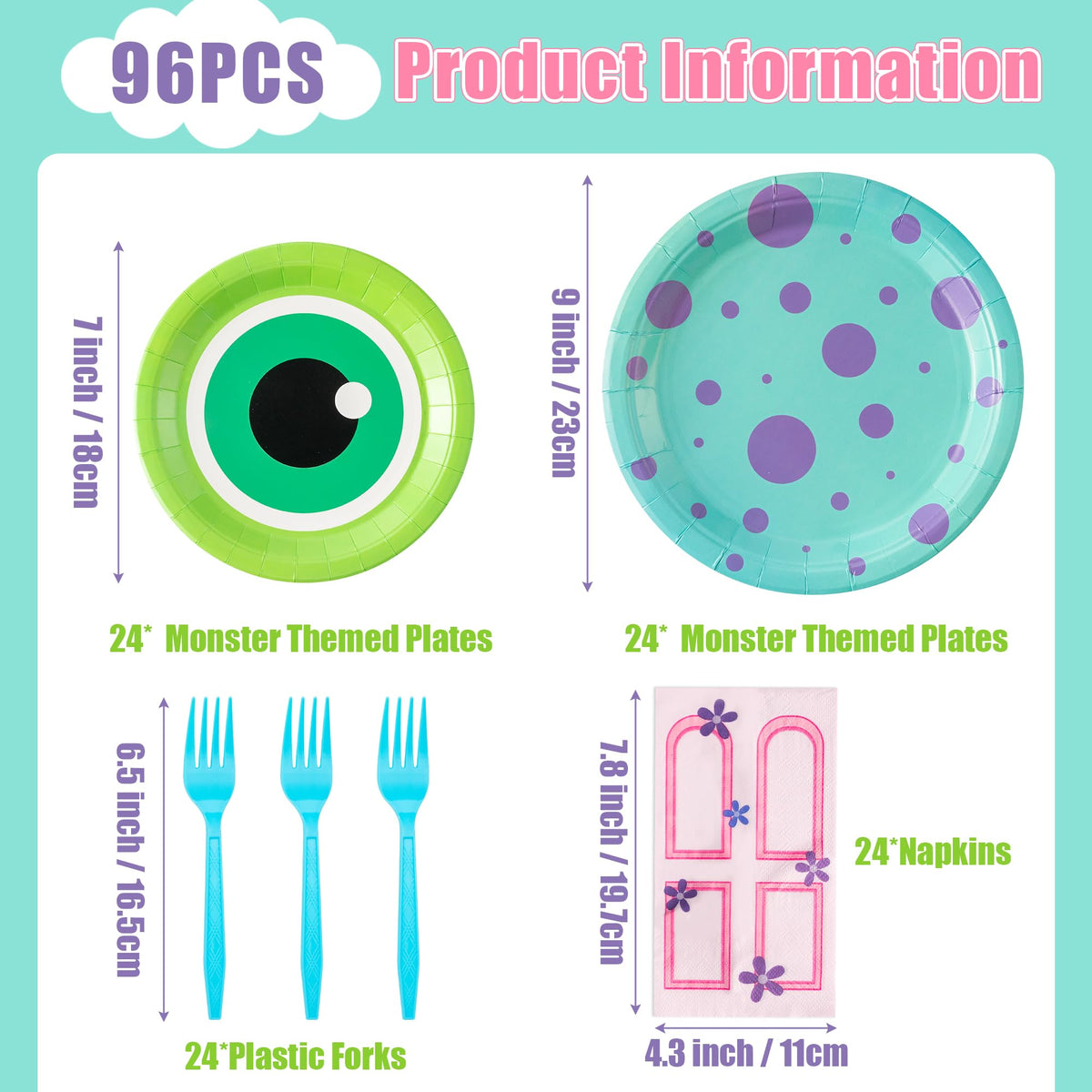 Andi Cppss monster birthday plates 7-inch for snacks and cake