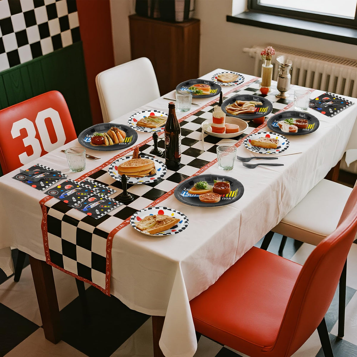 Andi Cppss racing car first birthday party pack coordinated tableware for stress-free setup