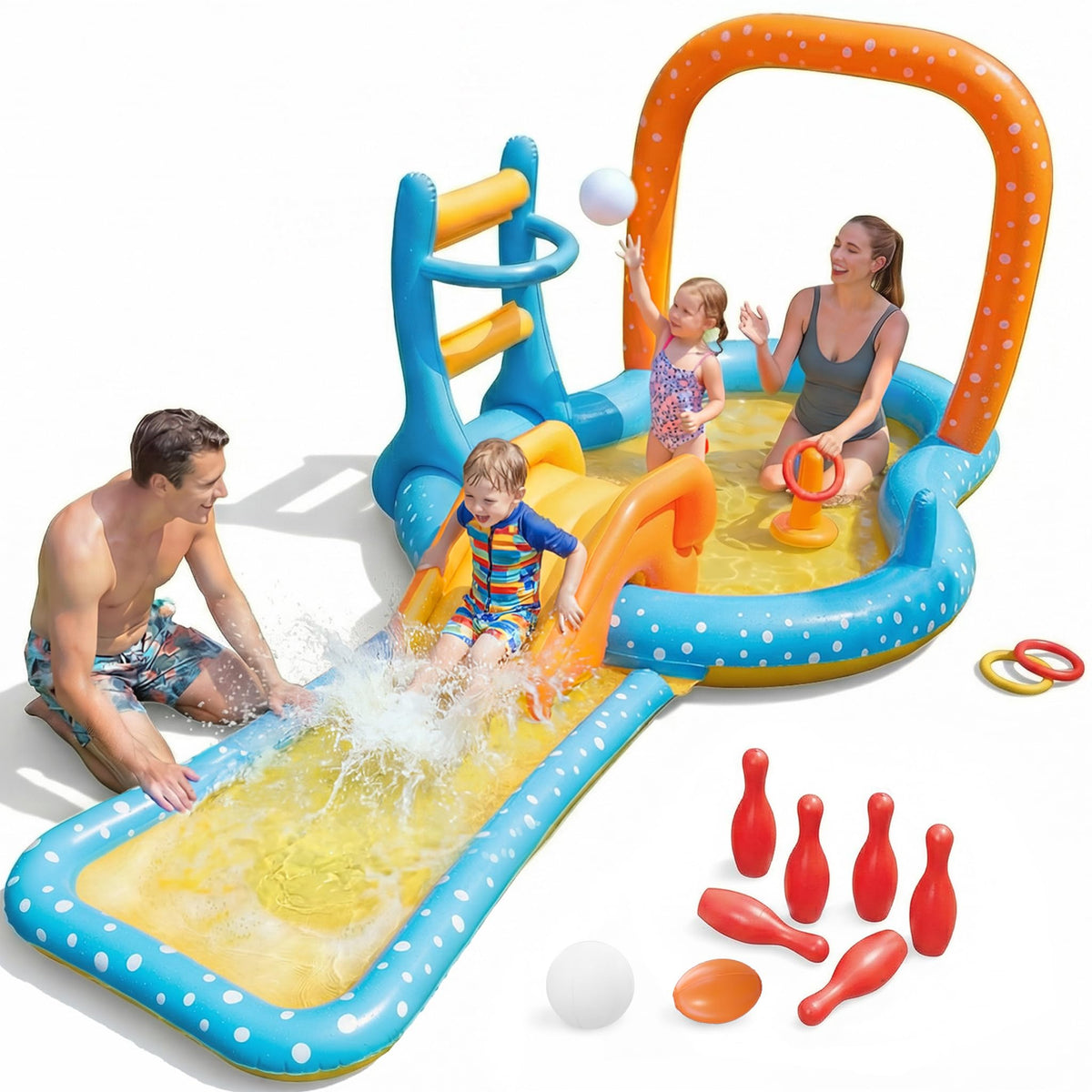 Andola inflatable kiddie pool with dual slides for backyard family fun