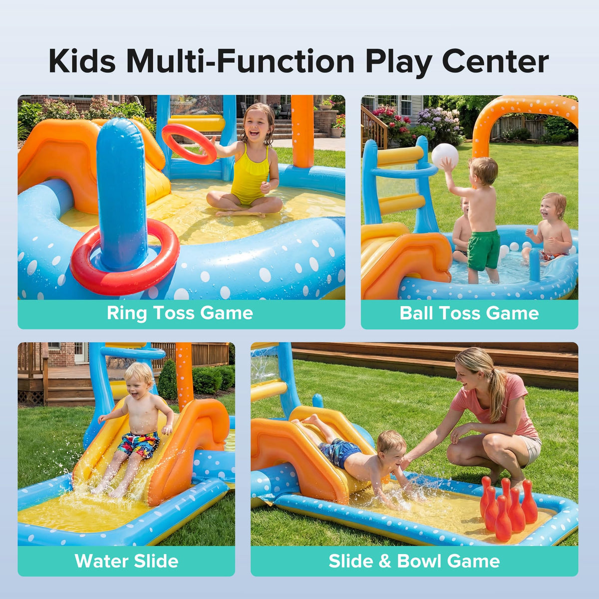 Andola pool includes a basketball hoop for target practice during water fun