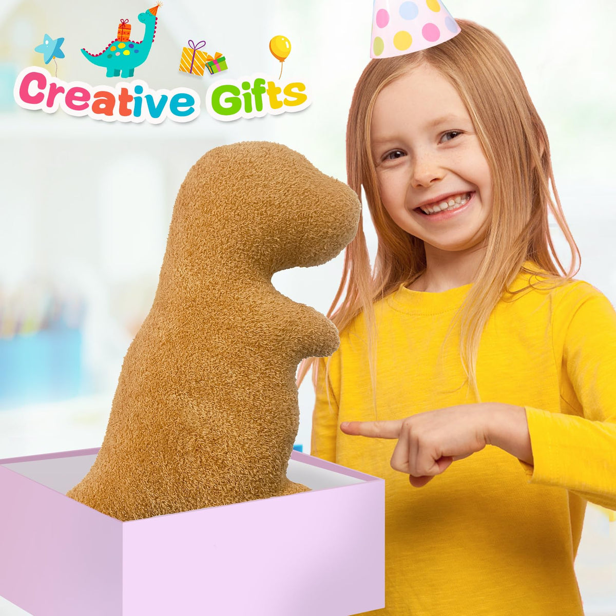 Andywoo Dino Nuggets Pillow gift-ready packaging for celebrations.