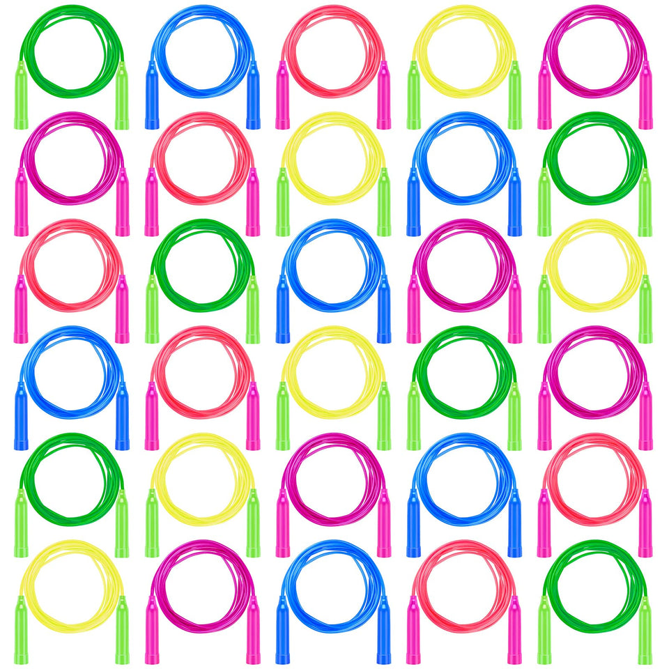 Aneco 30-pack kids jump ropes in vibrant colors for group play outdoors.