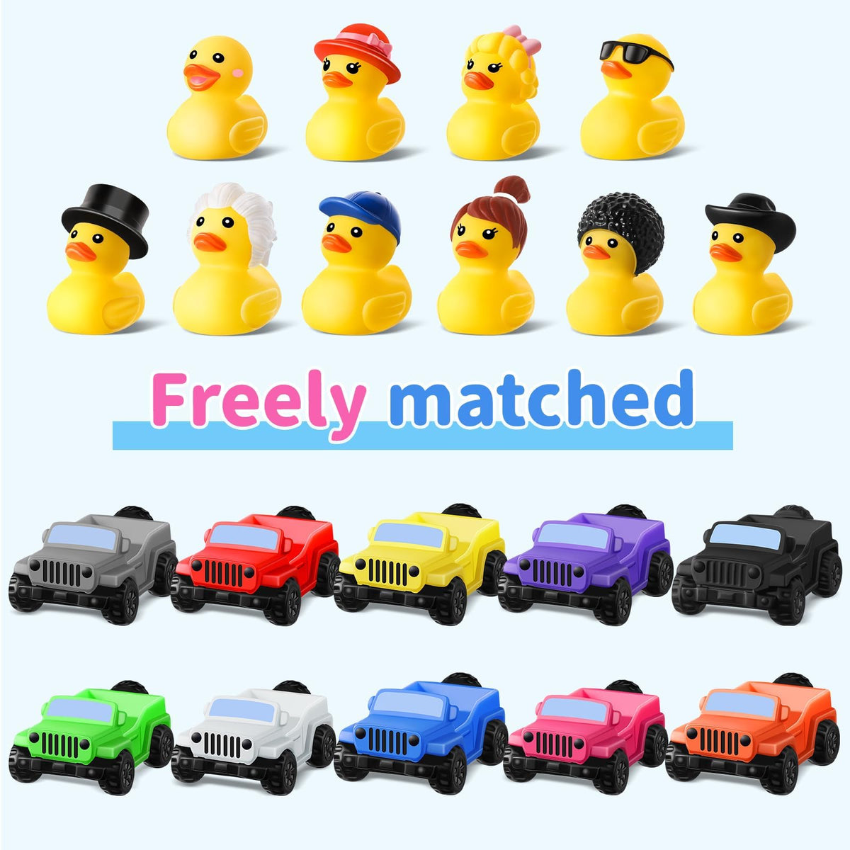 ANGGIKO 10-styles ducks and 10-color cars provide varied dashboard accents