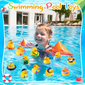 ANGGIKO bath-time ducks in blue and green ideal for water play.