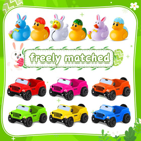 ANGGIKO Easter ducks with off-road vehicles add vibrant color to decor.