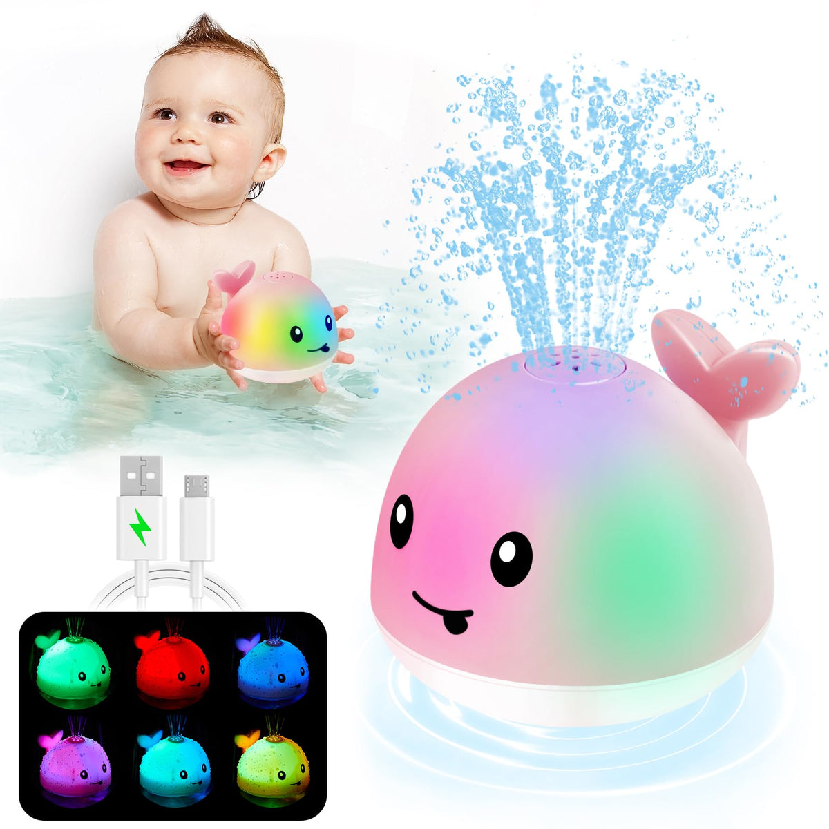 ANGGIKO light-up whale bath toy for engaging bath time play.
