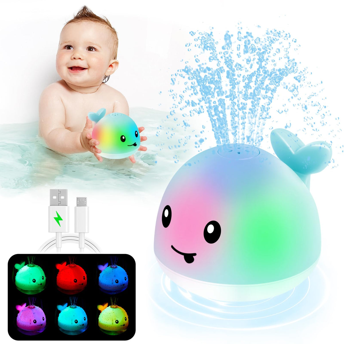 ANGGIKO light-up whale bath toy with colorful lights for engaging bath time