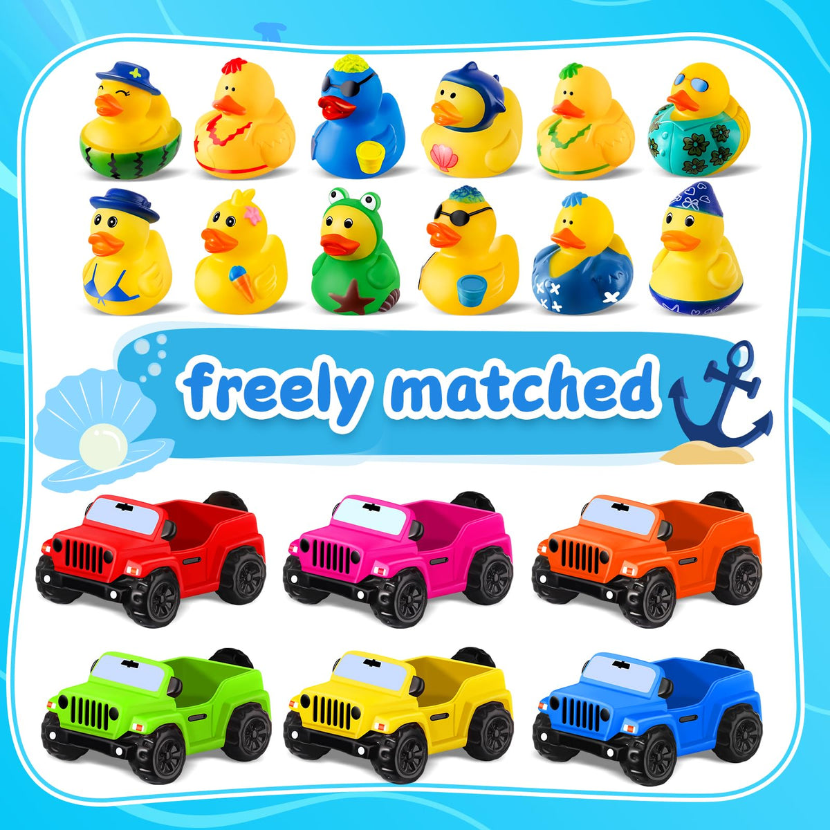 ANGGIKO rubber ducks with cars highlight vibrant colors for eye-catching summer decorations