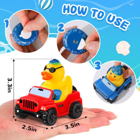 ANGGIKO duck and car duo on car hood demonstrates playful ducking activities