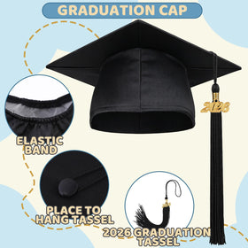 Angirlish satin stole with kindergarten graduate print adds elegant detail.
