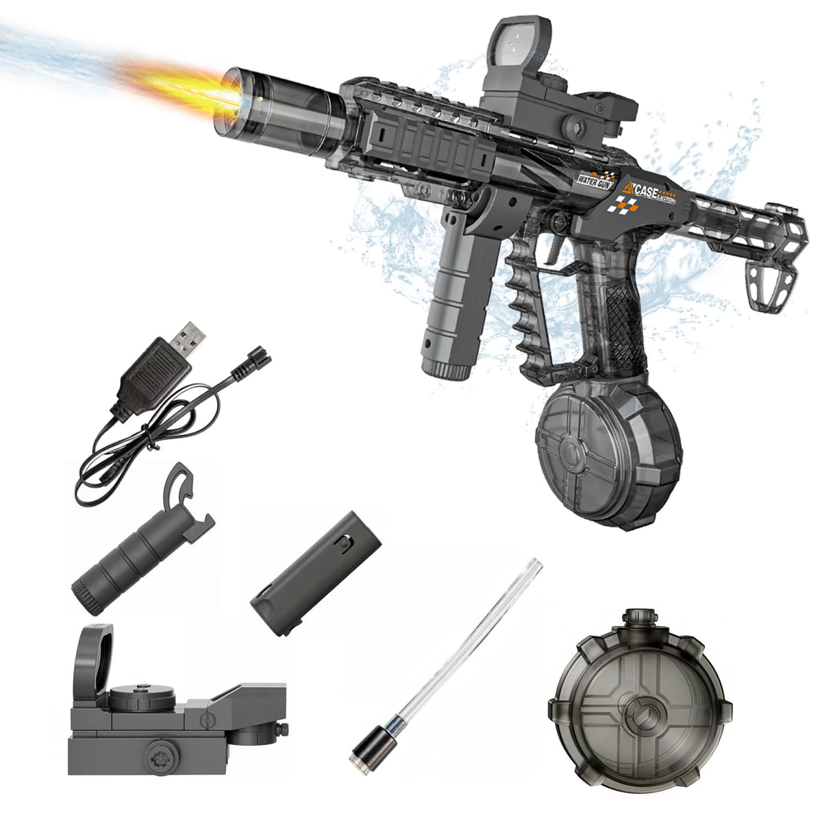 AngKng electric water gun with LED muzzle for day and night battles.