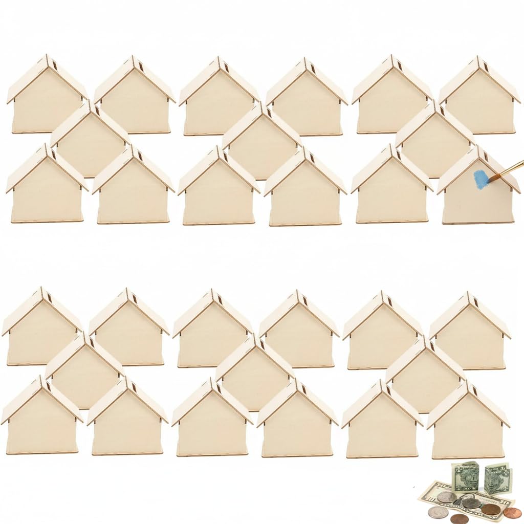 Angoily wooden house piggy bank front view for DIY savings projects for kids