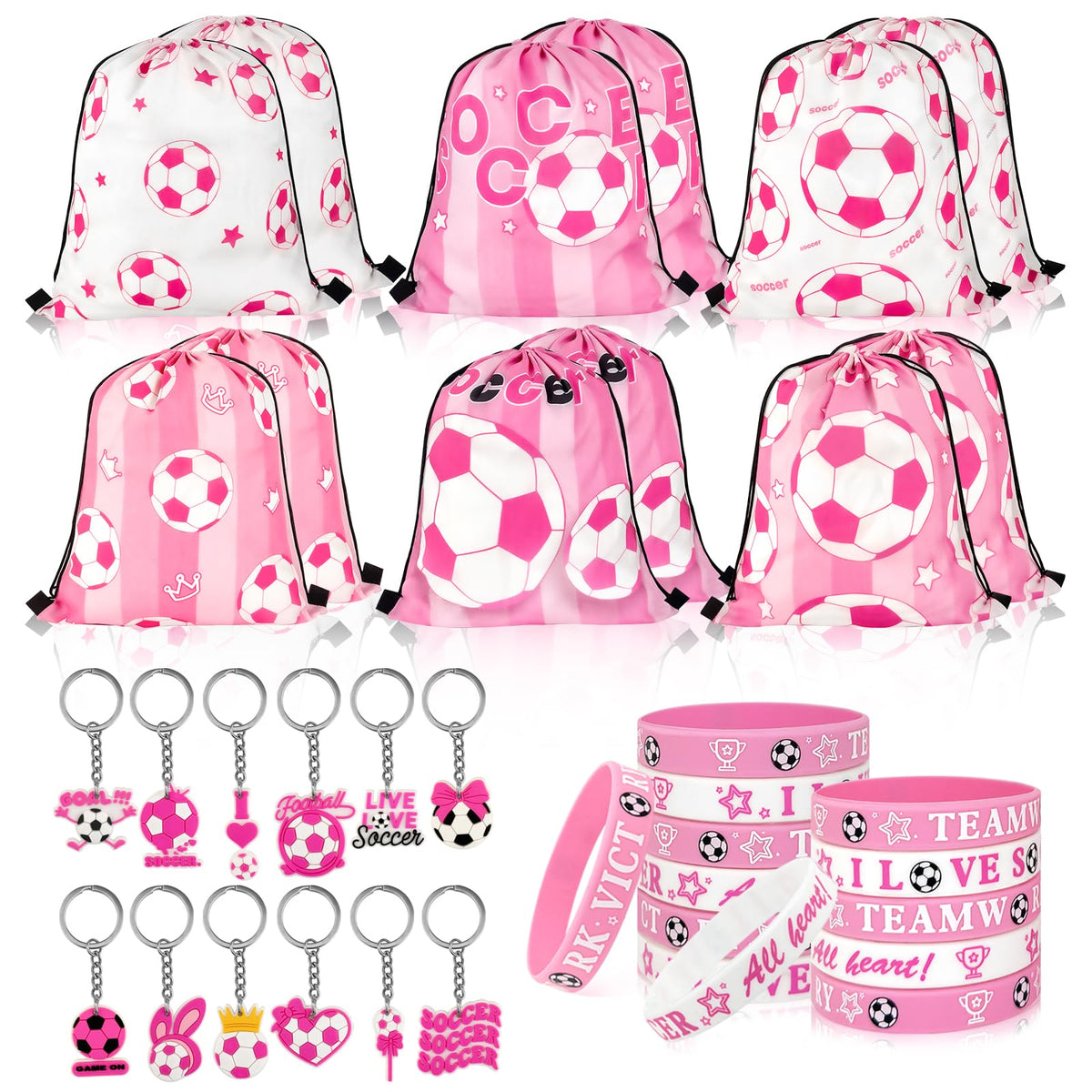 ANGURI pink drawstring bags for soccer gifts and party favors