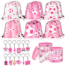 ANGURI pink drawstring bags for soccer gifts and party favors
