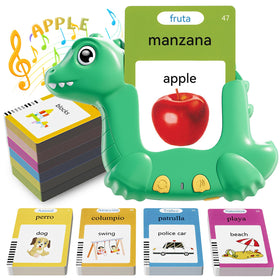 ANhovno dinosaur buddy flash cards with vibrant images for bilingual toddlers.