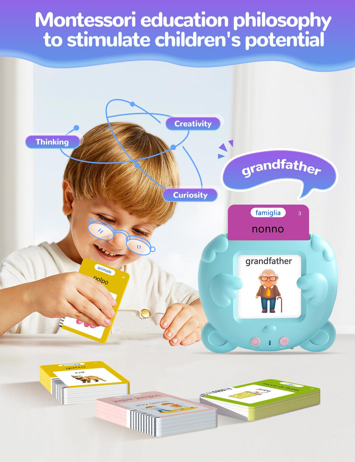 ANhovno Italian-English language-switch cards for at-home bilingual practice.