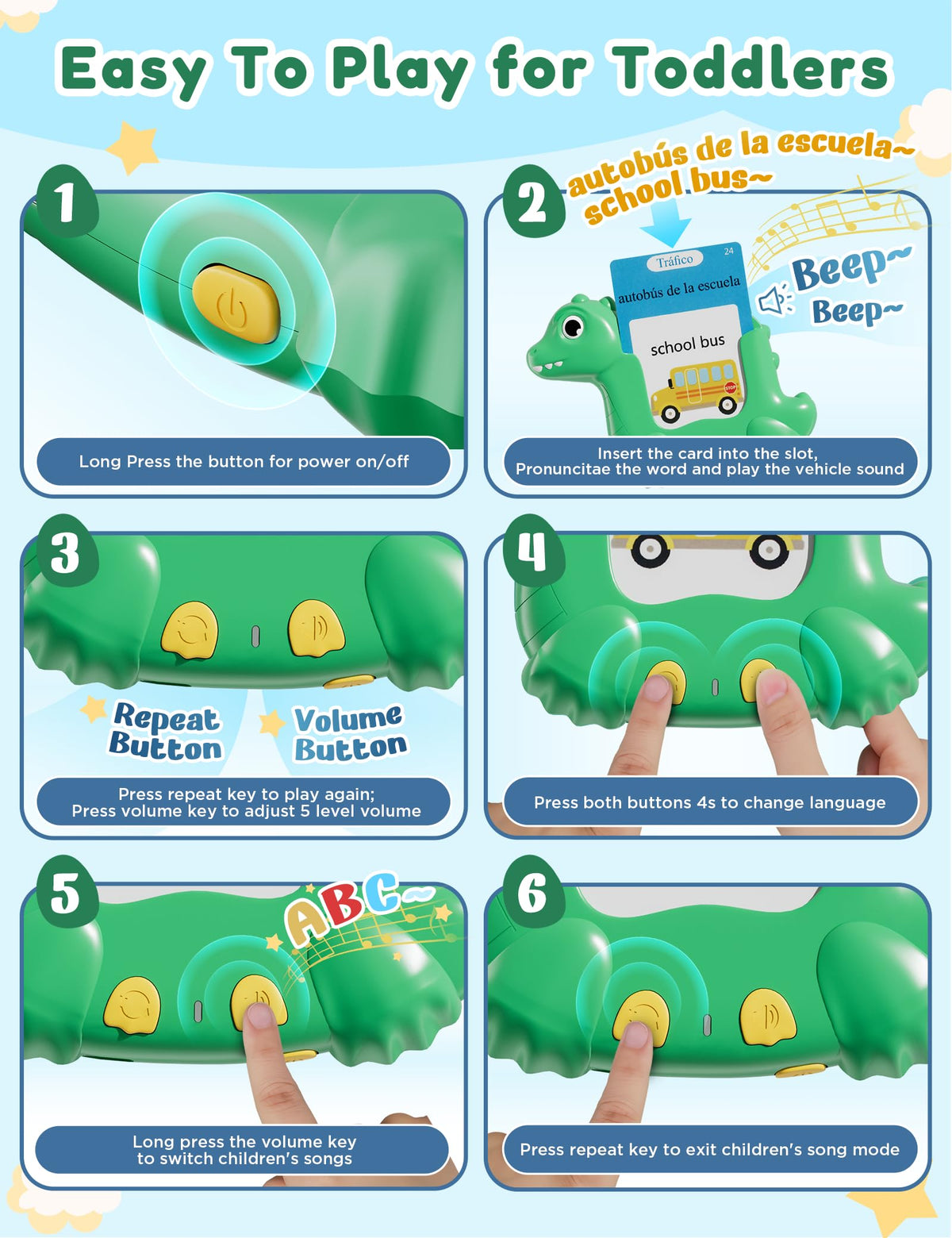ANhovno travel-friendly, wipeable cards built to withstand toddler handling.