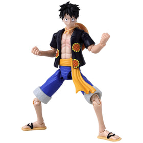 ANIME HEROES Luffy Dressrosa version action figure with dynamic pose for display.