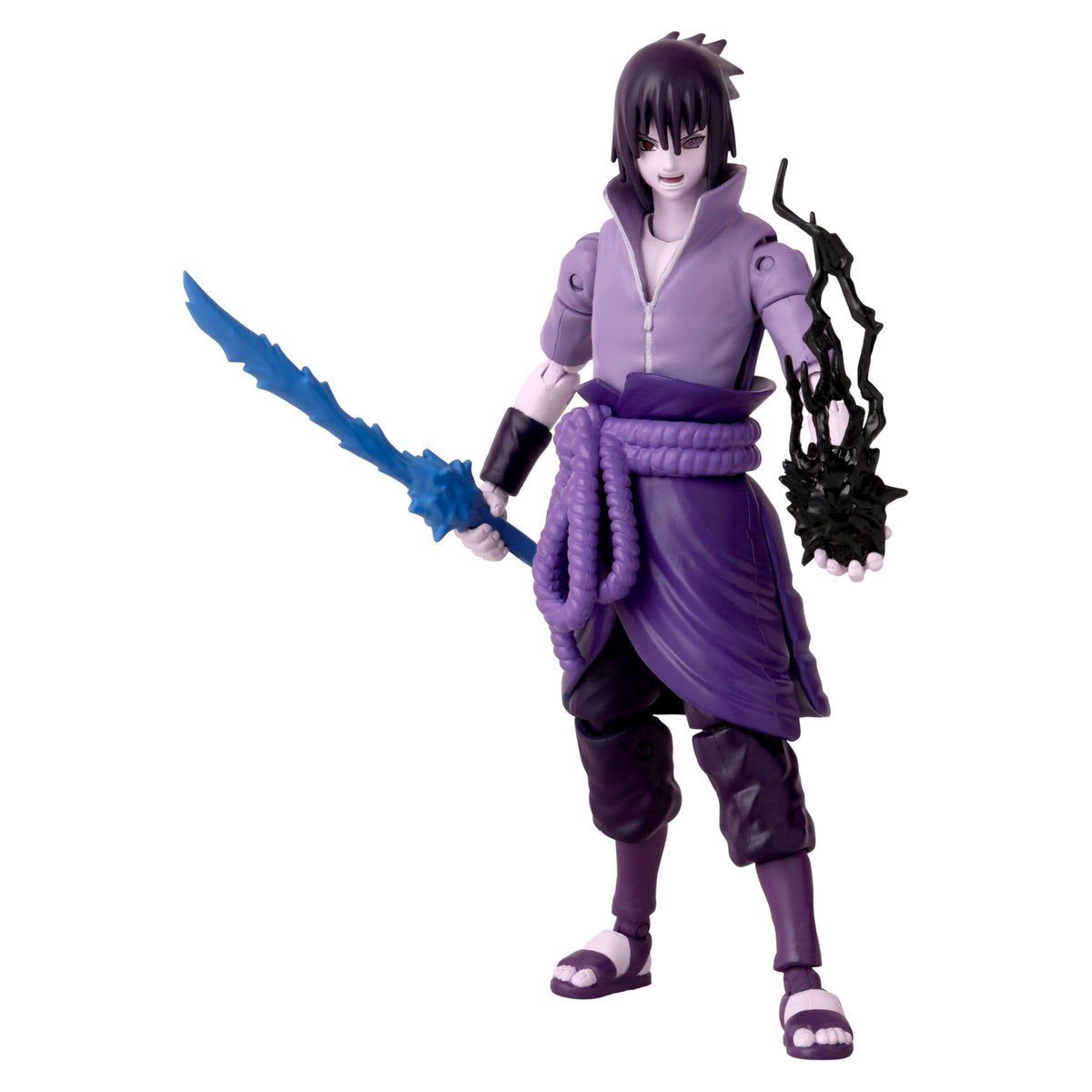 ANIME HEROES Sasuke figure front view with Rinnegan and Mangekyo Sharingan for display.