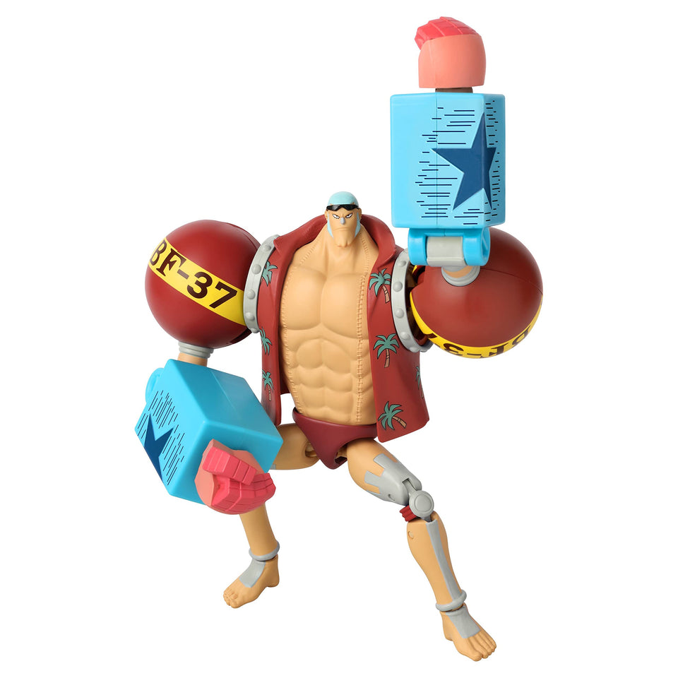 ANIME HEROES One Piece Franky action figure on a display stand for collection