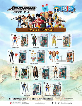 ANIME HEROES Luffy Renewal articulation points enable expressive character moments.