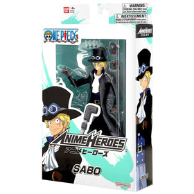 ANIME HEROES Sabo action figure in display stand supports organized collection setups
