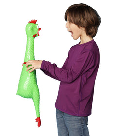 Animolds Giant Rubber Chicken showing the squeak action, perfect for pranks and gifts.