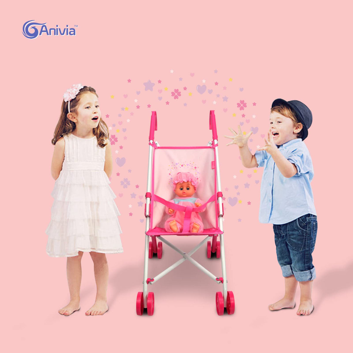 ANIVIA doll crib with bottom tray designed for durable pretend play