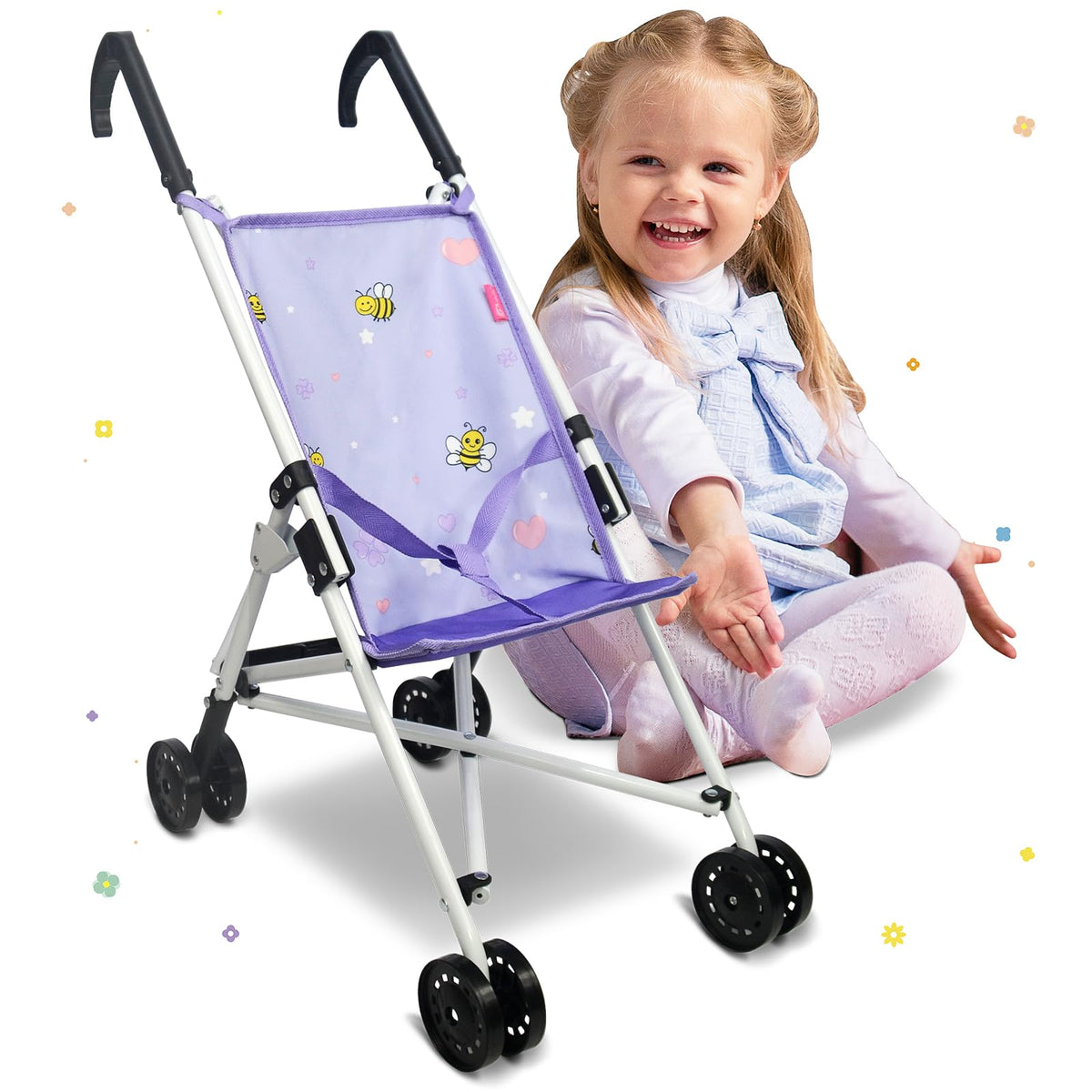 ANIVIA doll stroller collection shown for imaginative play with 18-inch dolls.